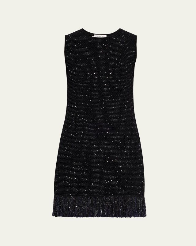 Tweed Textured Sleeveless Fringed Mini Dress